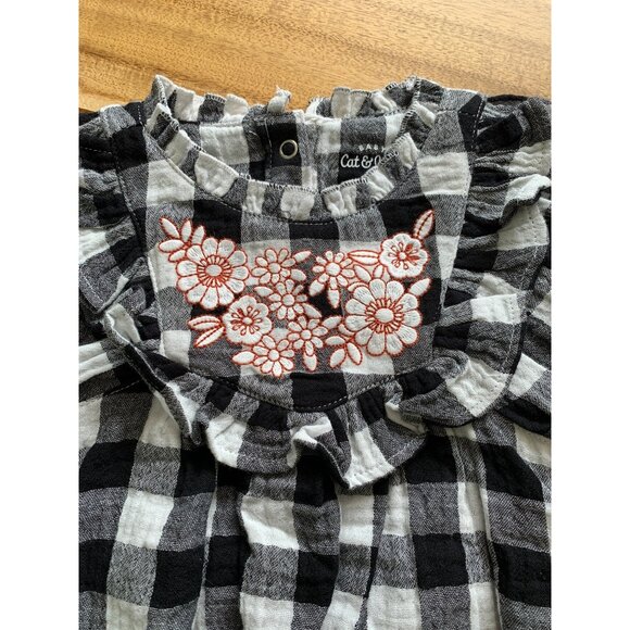 Cat & Jack Baby Girls Black Plaid Bodysuit With Floral Embroidery - Picture 4 of 11